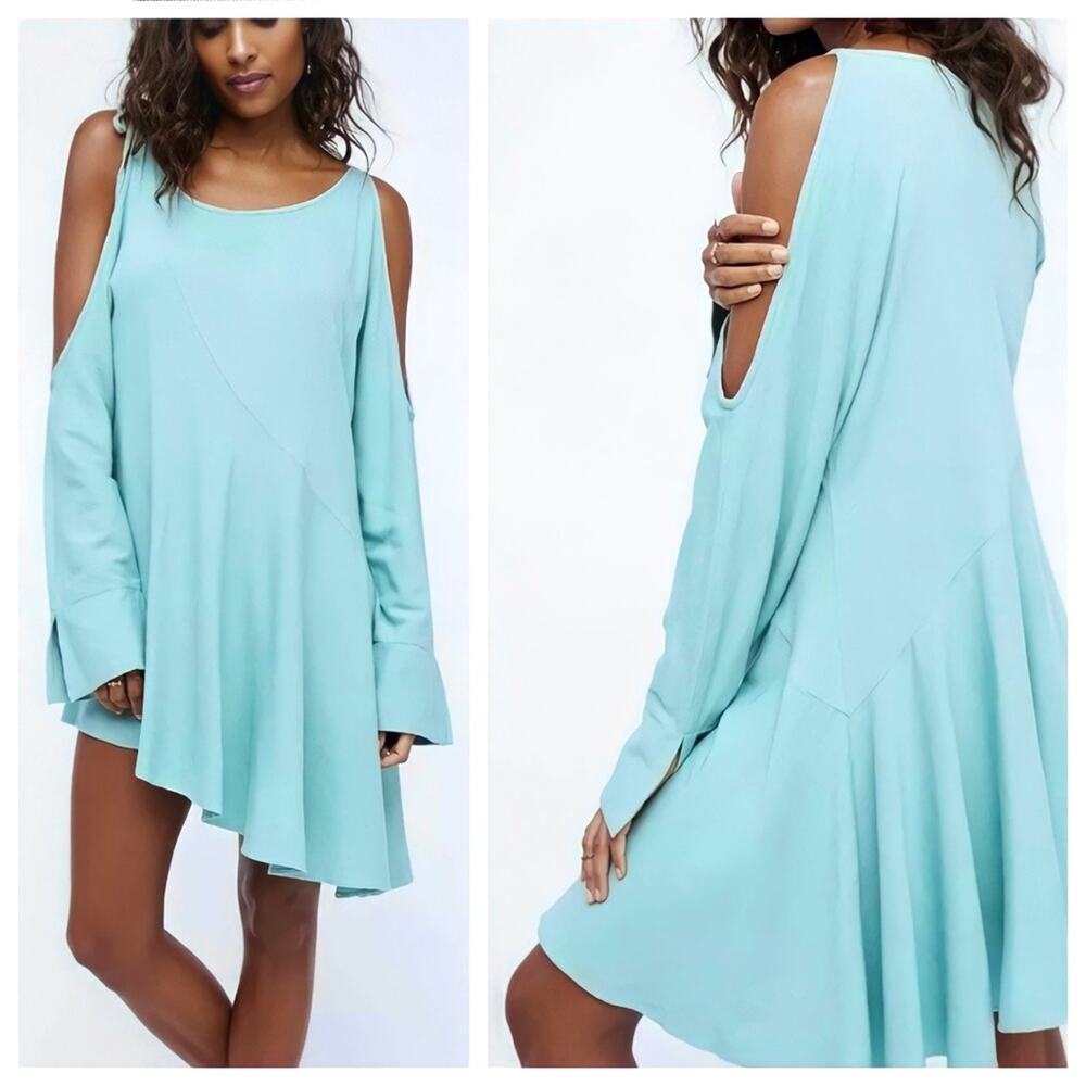 Free People Clear Skies mint long sleeve cold shoulder tunic dress